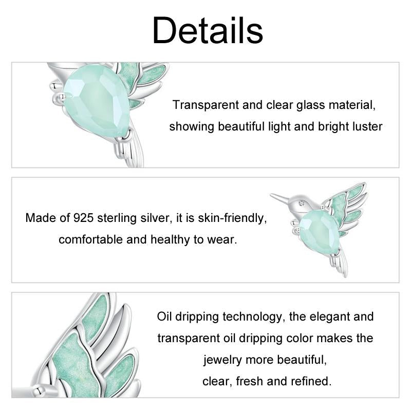 925 Sterling Silver Platinum Plated Hummingbird Flower Diy Beads