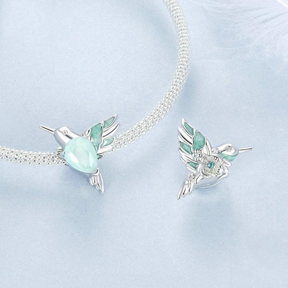 925 Sterling Silver Platinum Plated Hummingbird Flower Diy Beads