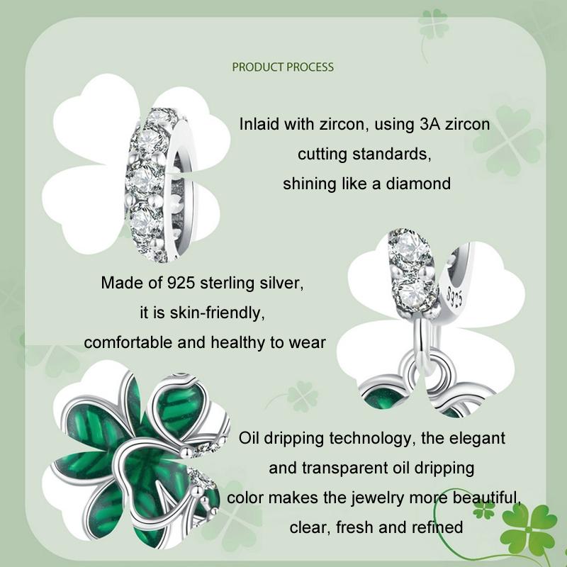 925 Sterling Silver Four Leaf Clover Ladybug Pendant In