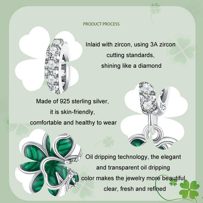 925 Sterling Silver Four Leaf Clover Ladybug Pendant In