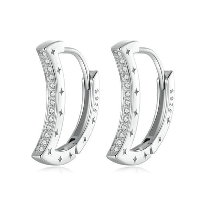 925 Sterling Silver Platinum Plated Zircon Crescent Earrings