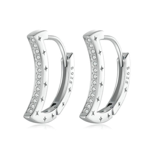 925 Sterling Silver Platinum Plated Zircon Crescent Earrings