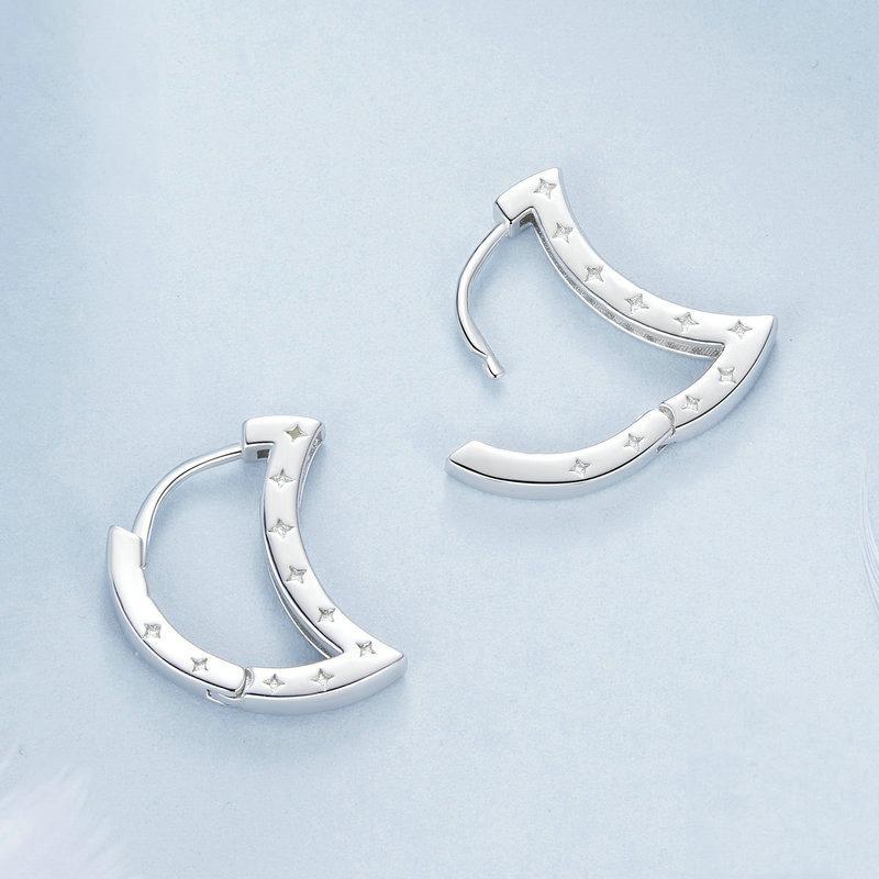 925 Sterling Silver Platinum Plated Zircon Crescent Earrings