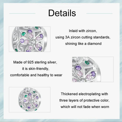 925 Sterling Silver Platinum Plated Hollow Flower Vine Diy Beads