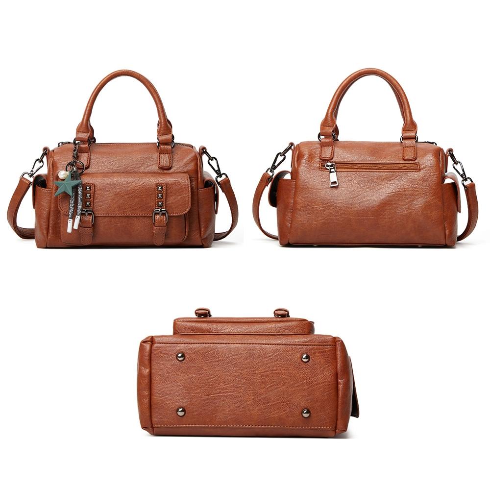 Large Capacity Crossbody Shoulder Bag in Pebbled Leather - Claret