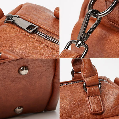 Large Capacity Crossbody Shoulder Bag in Pebbled Leather - Claret