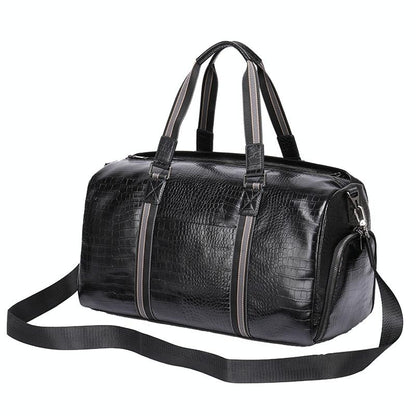 Multifunctional Leather Duffel Bag for Travel - Crocodile Print