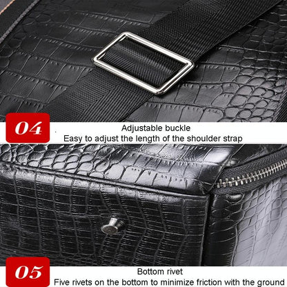 Multifunctional Leather Duffel Bag for Travel - Crocodile Print