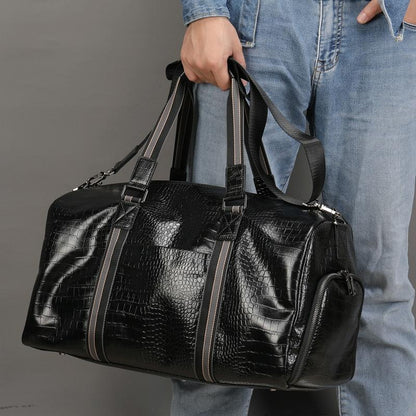 Multifunctional Leather Duffel Bag for Travel - Crocodile Print