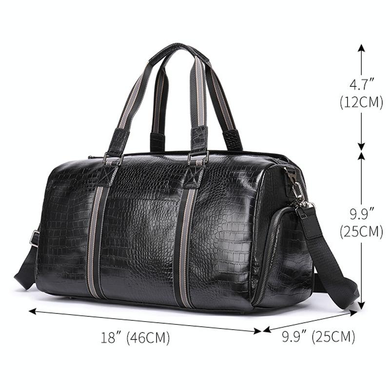 Multifunctional Leather Duffel Bag for Travel - Crocodile Print