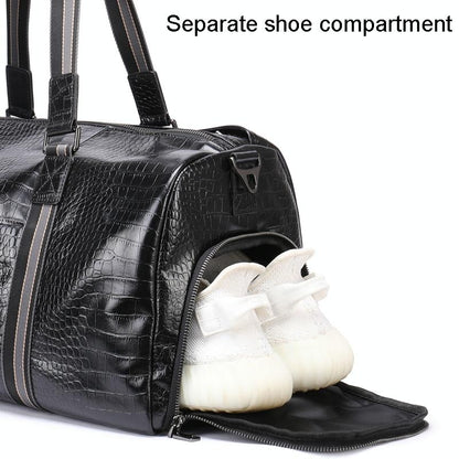 Multifunctional Leather Duffel Bag for Travel - Crocodile Print