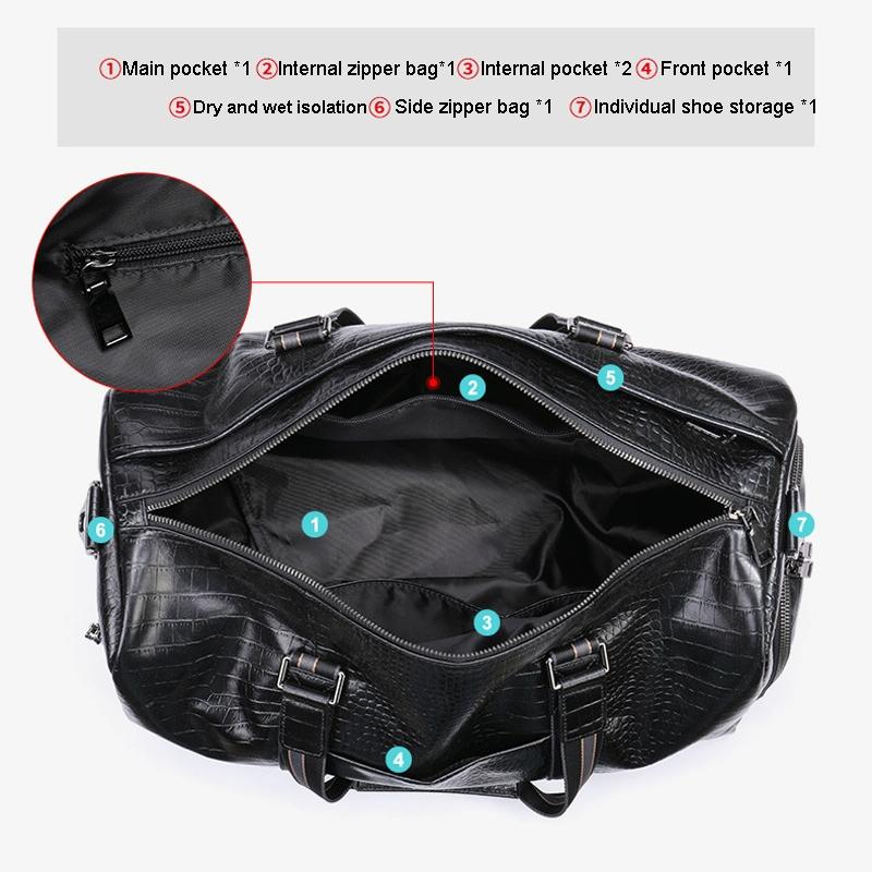 Multifunctional Leather Duffel Bag for Travel - Crocodile Print