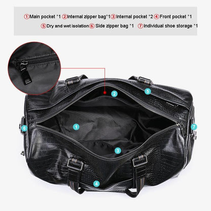 Multifunctional Leather Duffel Bag for Travel - Crocodile Print