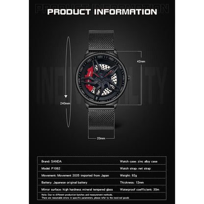 Men 360 Degree Hollow Dial Mesh Strap Quartz Watch - Spinning Design - Silver