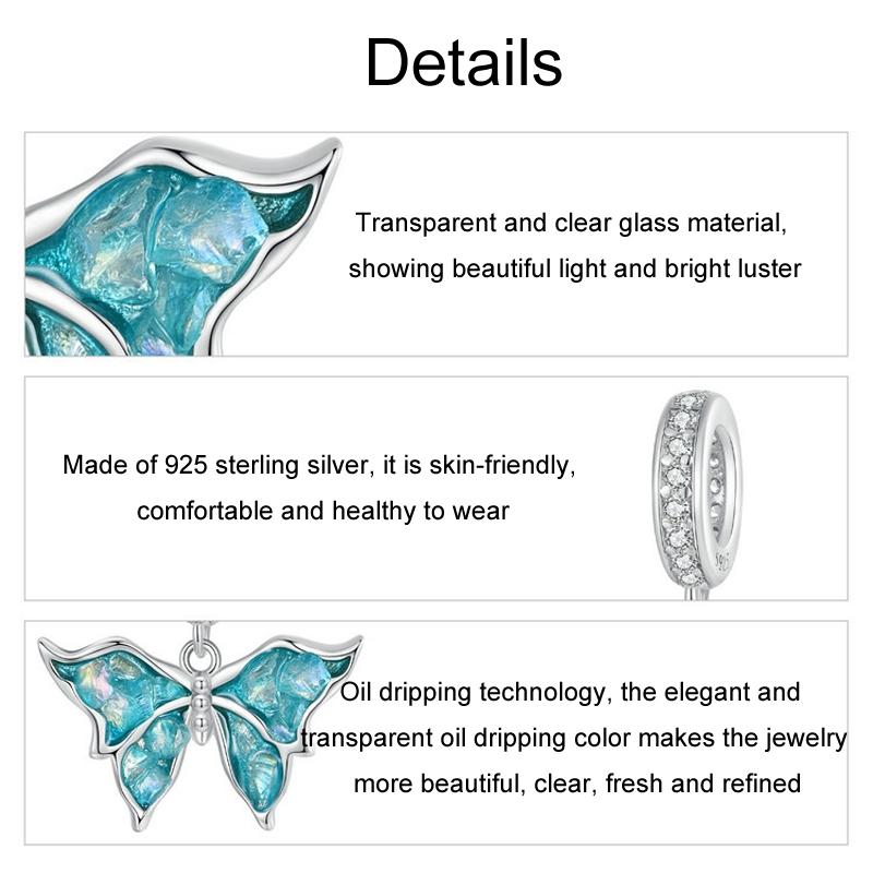 925 Sterling Silver Platinum Plated Butterfly Pendant Beads