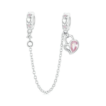 925 Sterling Silver Valentine Heart Lock Safety Chain For Diy Beading
