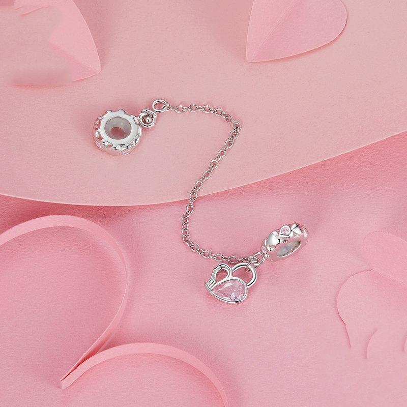 925 Sterling Silver Valentine Heart Lock Safety Chain For Diy Beading