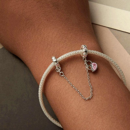 925 Sterling Silver Valentine Heart Lock Safety Chain For Diy Beading