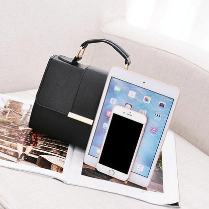 Women Small Leather Shoulder Bag - Flap Crossbody Messenger - Black