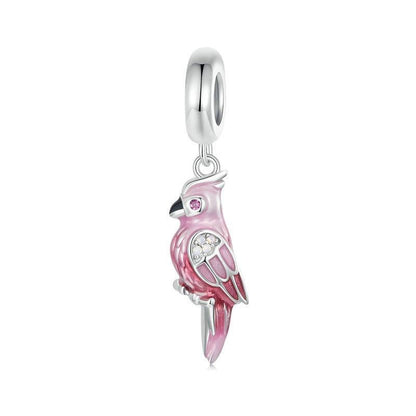 925 Sterling Silver Platinum Plated Pink Parrot Pendant