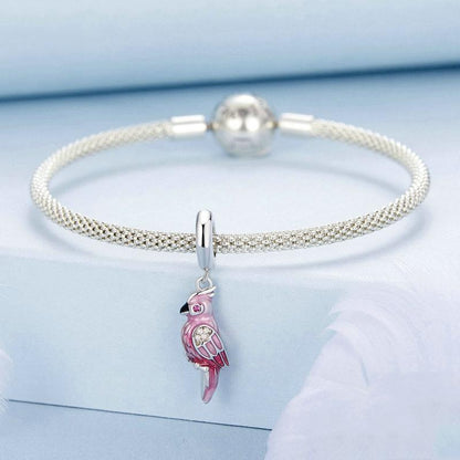 925 Sterling Silver Platinum Plated Pink Parrot Pendant