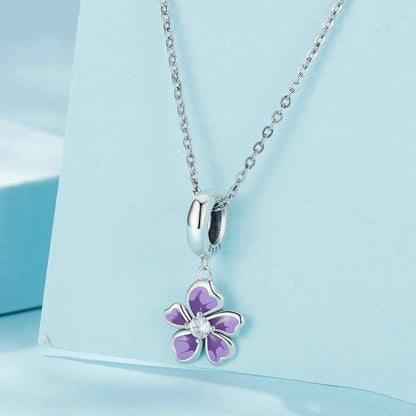 925 Sterling Silver Flower Pendant For Diy Bracelets & Purple Beads