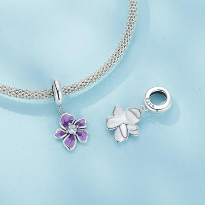 925 Sterling Silver Flower Pendant For Diy Bracelets & Purple Beads