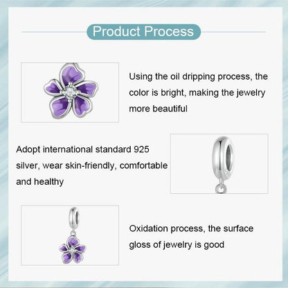 925 Sterling Silver Flower Pendant For Diy Bracelets & Purple Beads