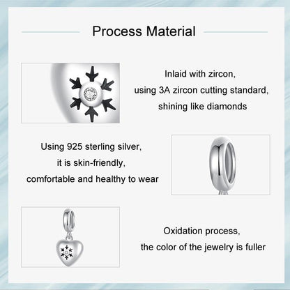 925 Sterling Silver Oxidized Snowflake Heart Diy Beads