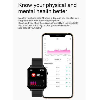 1.7 Inch Tft Colour Screen Ip68 Waterproof Smart Watch Support Blood Oxygen Monitoring / Body Temperature Monitoring / Ai Medical Diagnosis - Leather Strap - Black