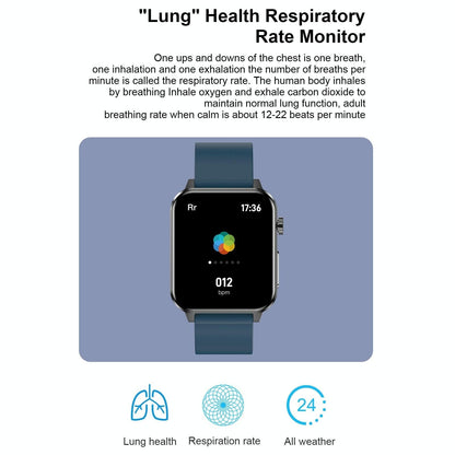 1.7 Inch Tft Colour Screen Ip68 Waterproof Smart Watch Support Blood Oxygen Monitoring / Body Temperature Monitoring / Ai Medical Diagnosis - Leather Strap - Black
