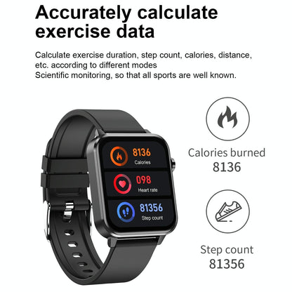 1.7 Inch Tft Colour Screen Ip68 Waterproof Smart Watch Support Blood Oxygen Monitoring / Body Temperature Monitoring / Ai Medical Diagnosis - Leather Strap - Black