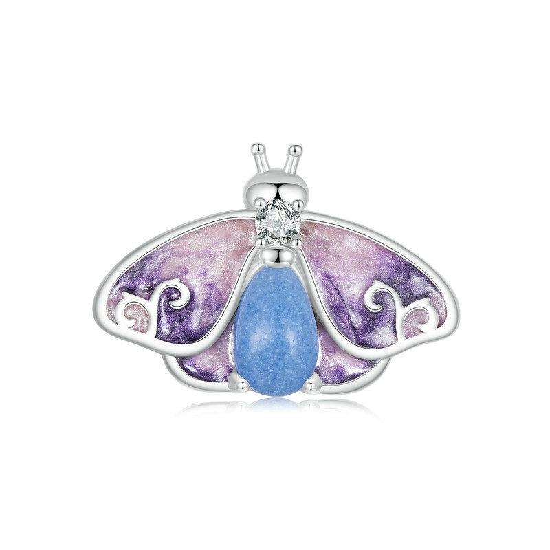 925 Sterling Silver Platinum Plated Luminous Purple Butterfly Beads