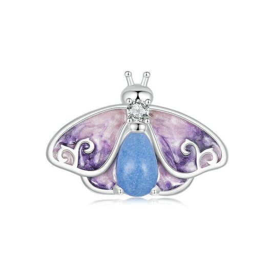 925 Sterling Silver Platinum Plated Luminous Purple Butterfly Beads