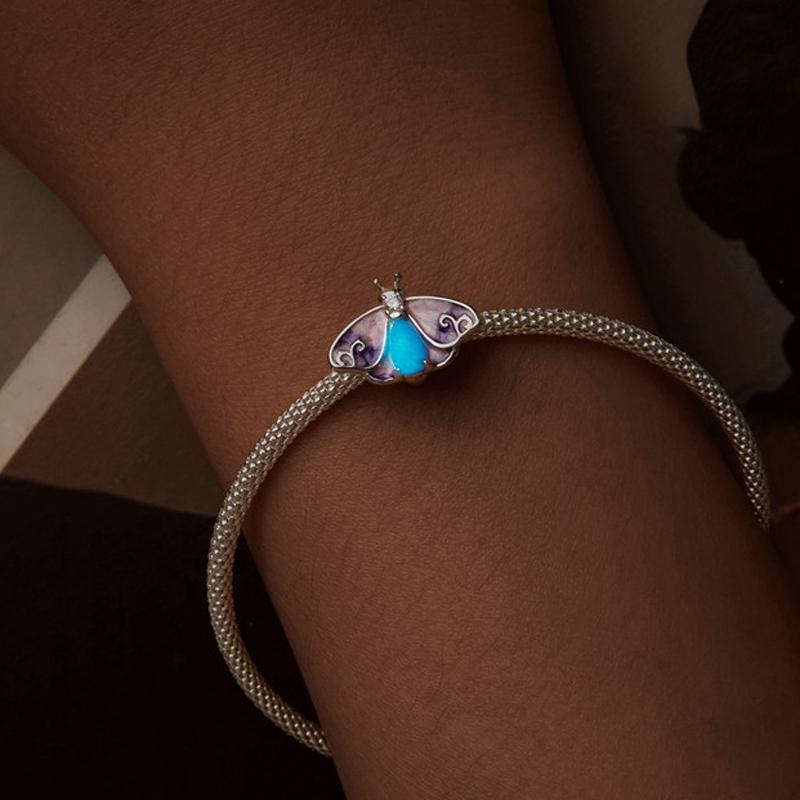 925 Sterling Silver Platinum Plated Luminous Purple Butterfly Beads