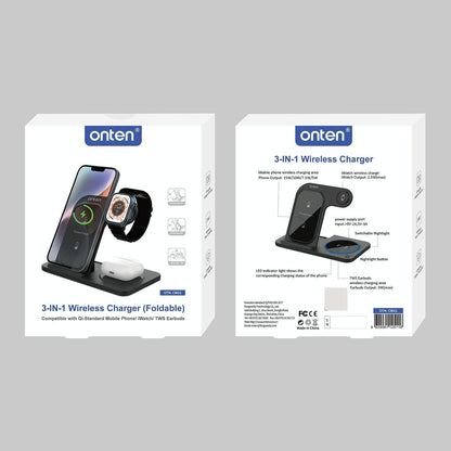 3 In 1 Folding Wireless Charger Black