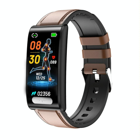 Health Monitoring Smart Leather Strap Watch With Colour Screen - Black