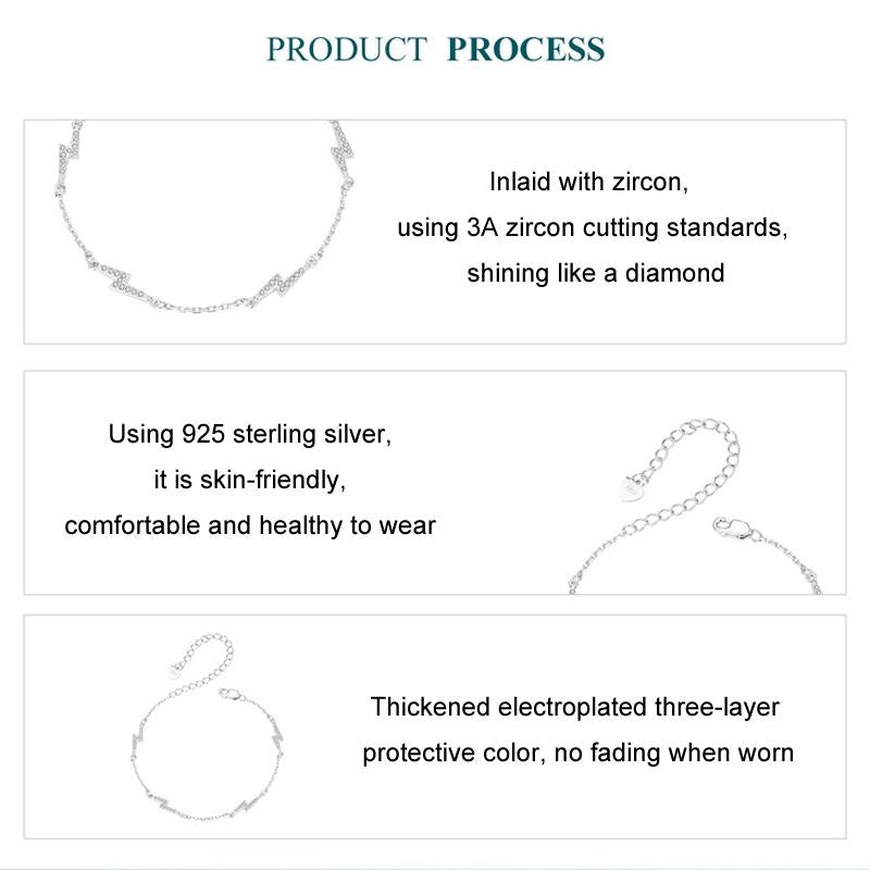 925 Sterling Silver Platinum Plated Lightning Bracelet In