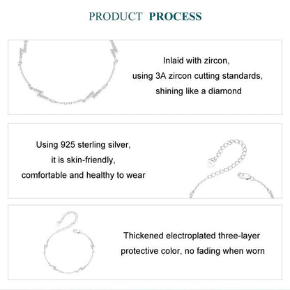 925 Sterling Silver Platinum Plated Lightning Bracelet In