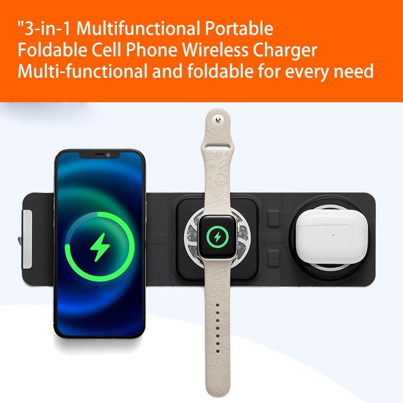 3 In 1 Portable Magsafe Wireless Charger - Black