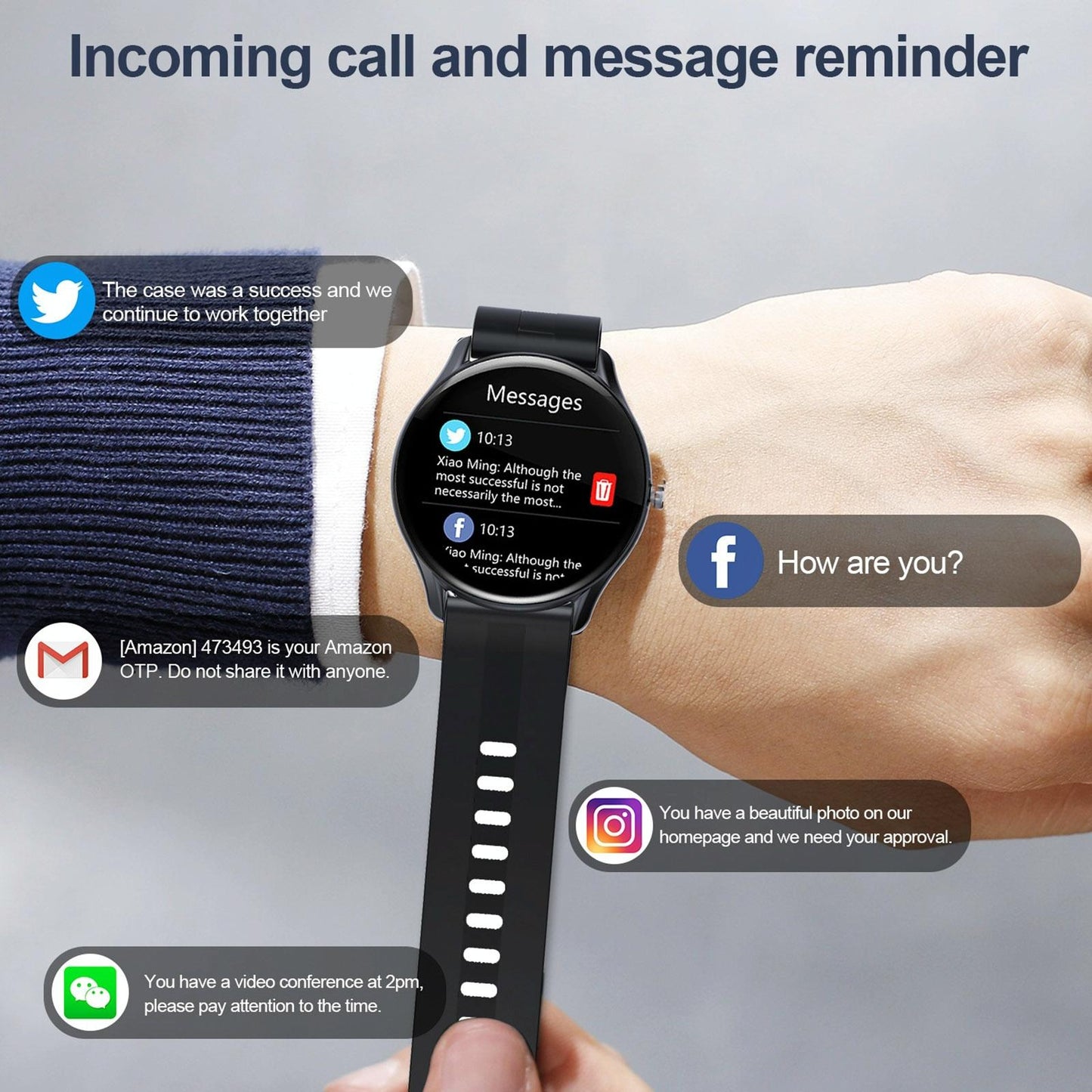 Smart Wristband With Sleep And Heart Monitoring Options - Black