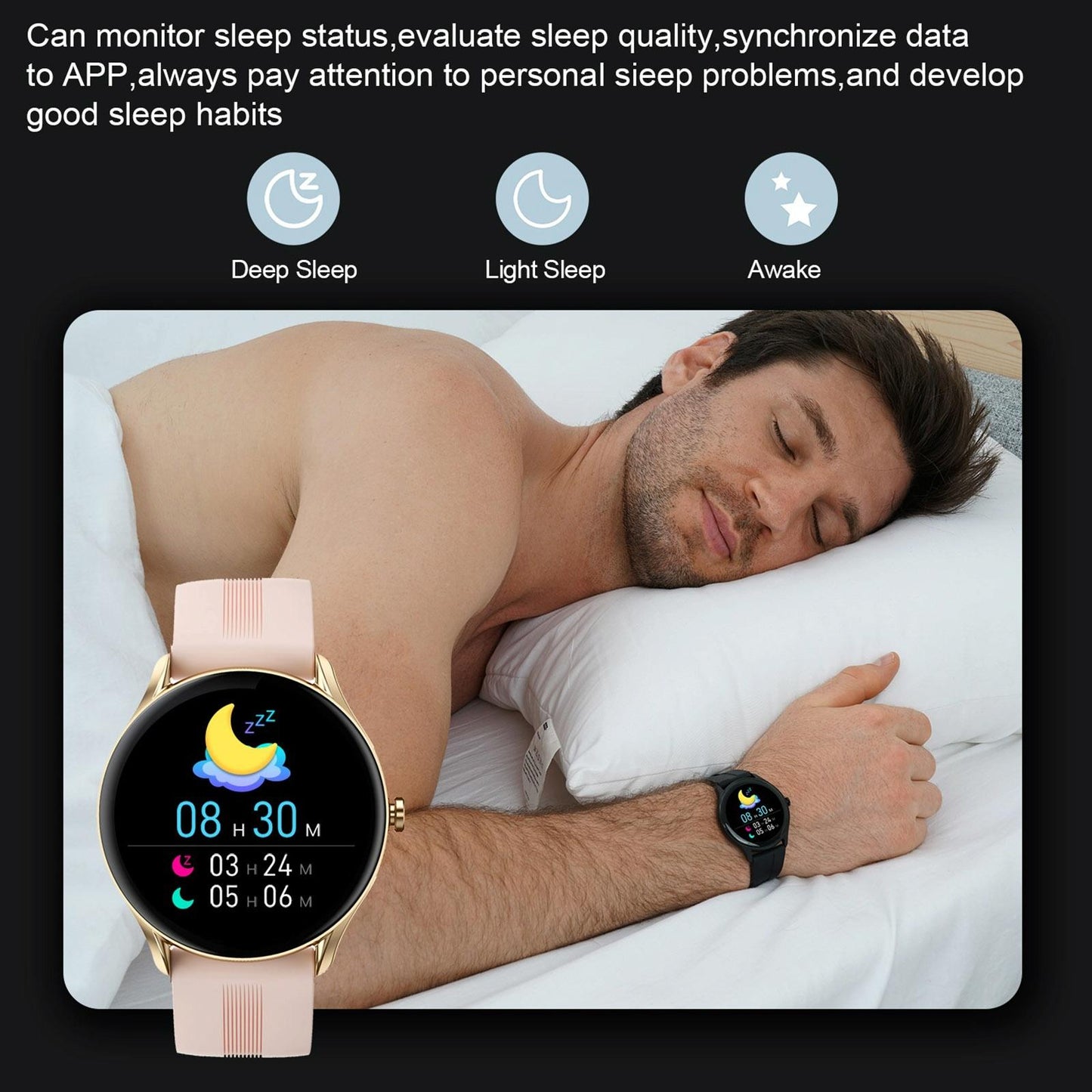 Smart Wristband With Sleep And Heart Monitoring Options - Black