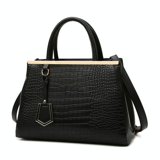 Black Stone Pattern Patchwork Handbag - Shoulder / Crossbody - Black