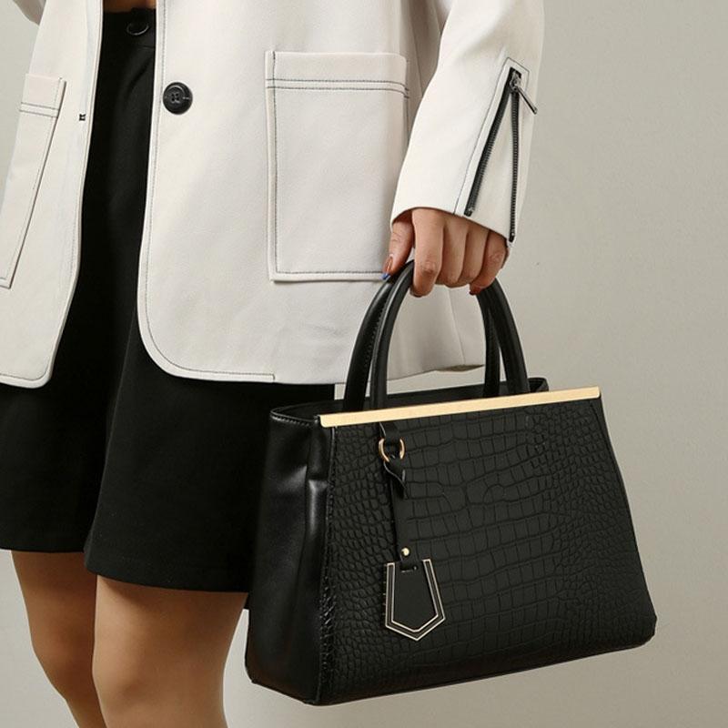 Black Stone Pattern Patchwork Handbag - Shoulder / Crossbody - Black