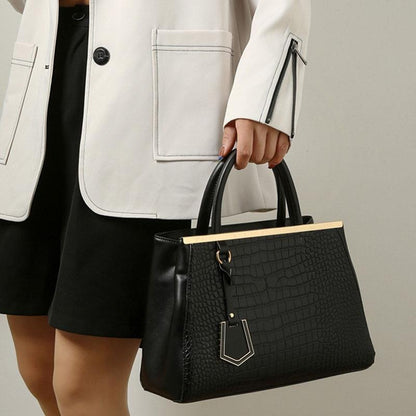 Black Stone Pattern Patchwork Handbag - Shoulder / Crossbody - Black
