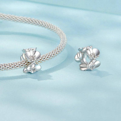 925 Sterling Silver Platinum Butterfly Orchid Flower Beads