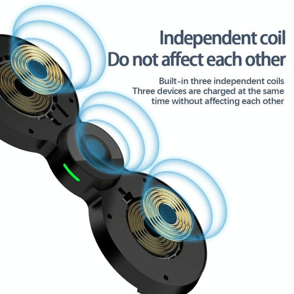 15W 3 In 1 Magnetic Wireless Charger For Phones Watch & Airpods - Black