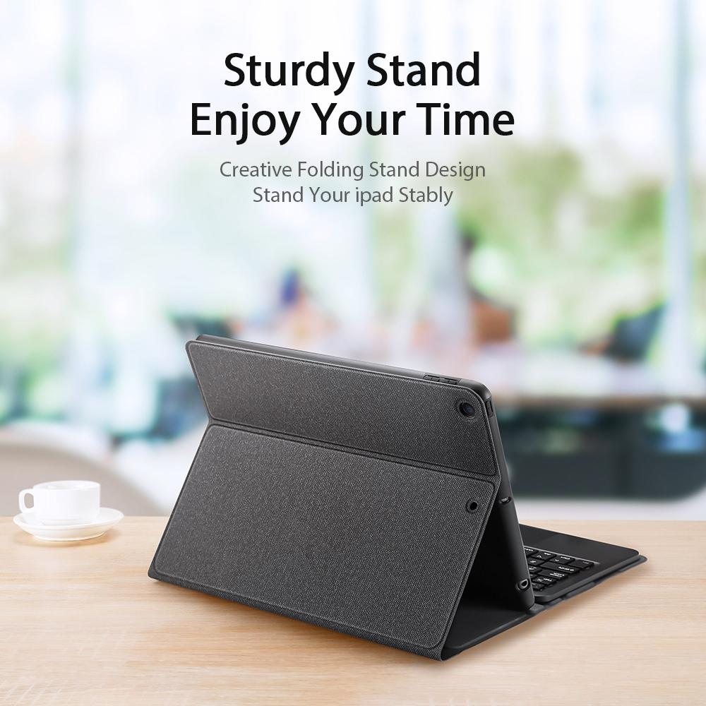 Smart Leather Case With Touchpad For Ipad 10.2 - Black