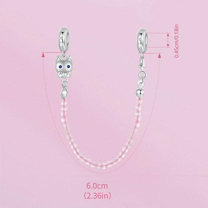 925 Sterling Silver Platinum Plated Cat Safety Chain Pendant