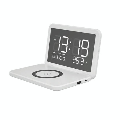 Foldable Desk Calendar Clock With Wireless Charger & Alarm - Black